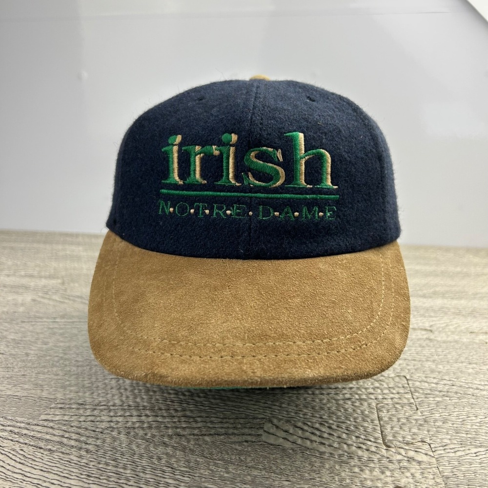 Vintage 90s Notre Dame Hat Cap Strap Back Adjustable Blue Wool Irish University
